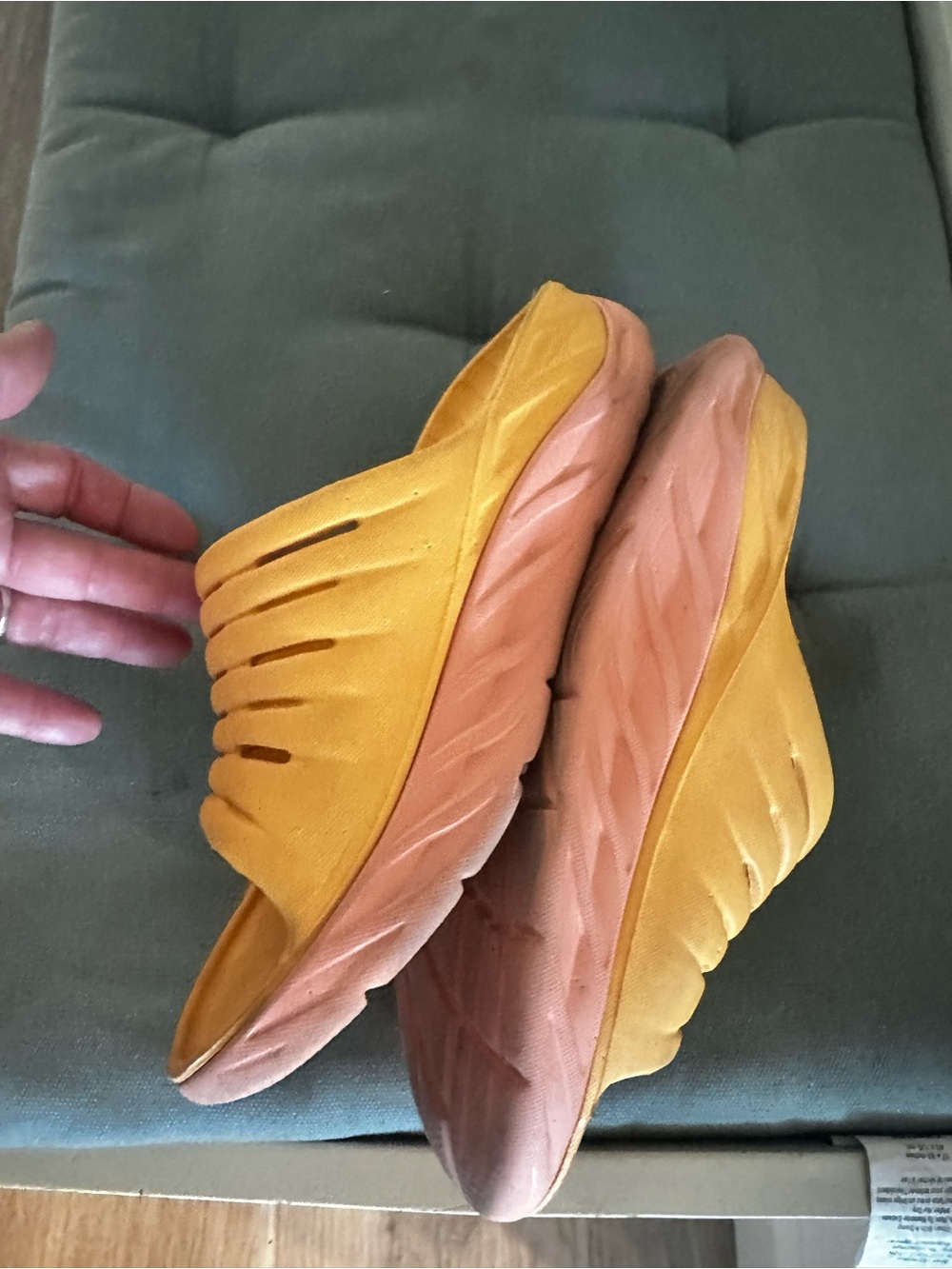 Hoka One One Women's Slide Sandals in Yellow and Pink - Picture 2 of 7